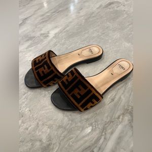 Authentic Fendi velvet logo sandals 36